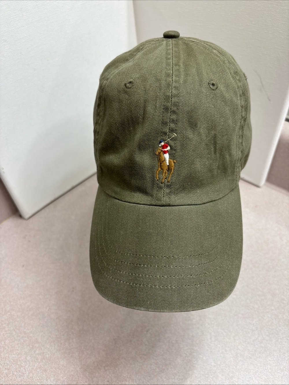 POLO RALPH LAUREN GREEN HAT BASEBALL CAP MULTI COLOR PONY Leather Strap Vintage